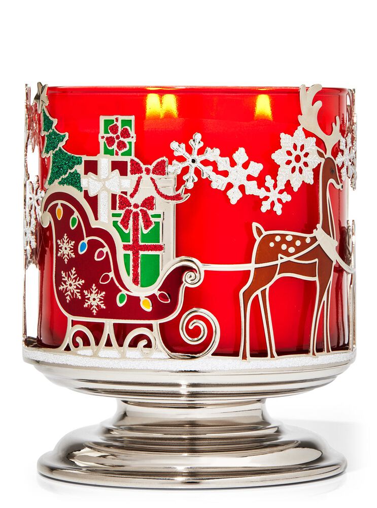 Santa's Sleigh Pedestal 3-Wick Candle Holder 3-Wick Candle Holder