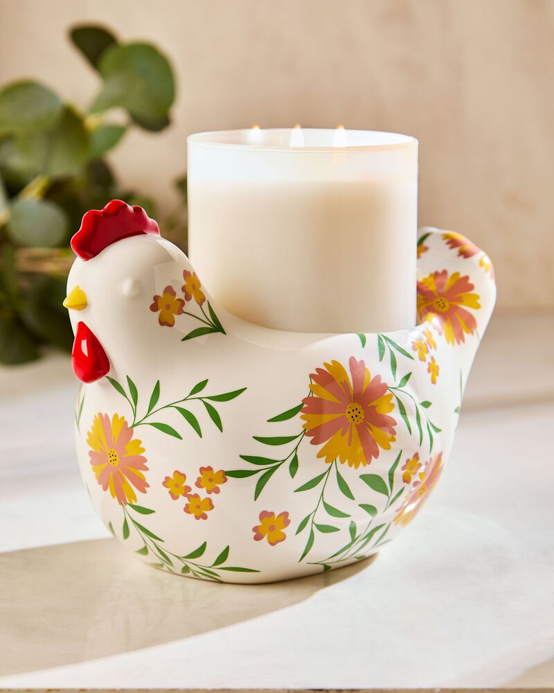 Floral Chicken Pedestal 3-Wick Candle Holder 3-Wick Candle Holder