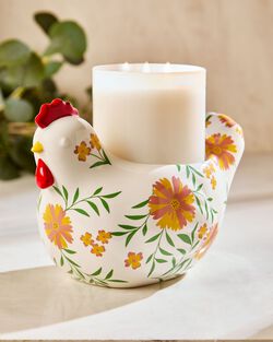 Floral Chicken Pedestal 3-Wick Candle Holder image number null