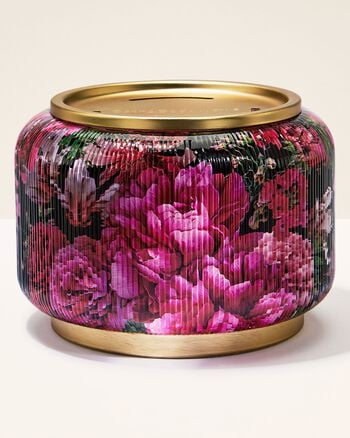 Floral Ribbed Glass Pedestal 3-Wick Candle Holder 3-Wick Candle Holder